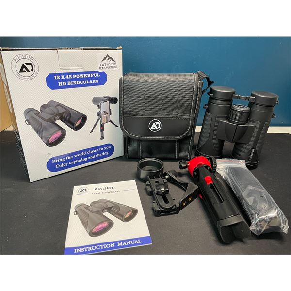 Lot of 1 Pair of 12x42 Powerful HD Binoculars w/ Tripod Stand & Case