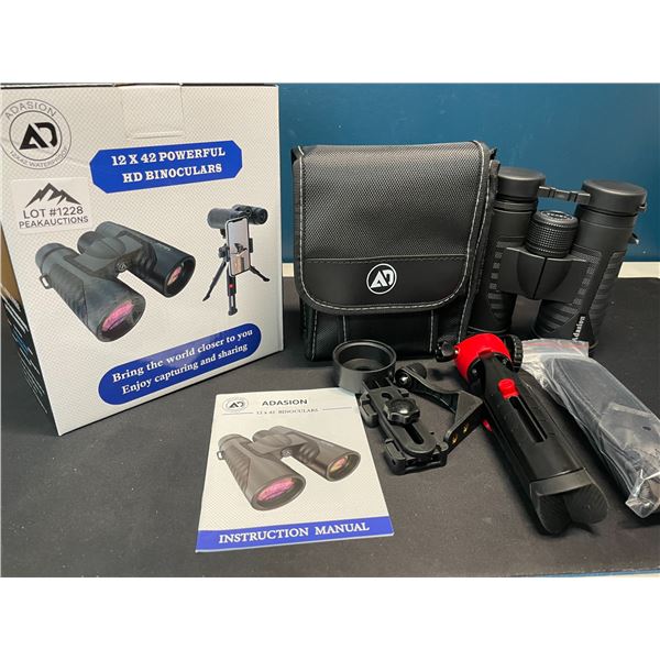 Lot of 1 Pair of 12x42 Powerful HD Binoculars w/ Tripod Stand & Case