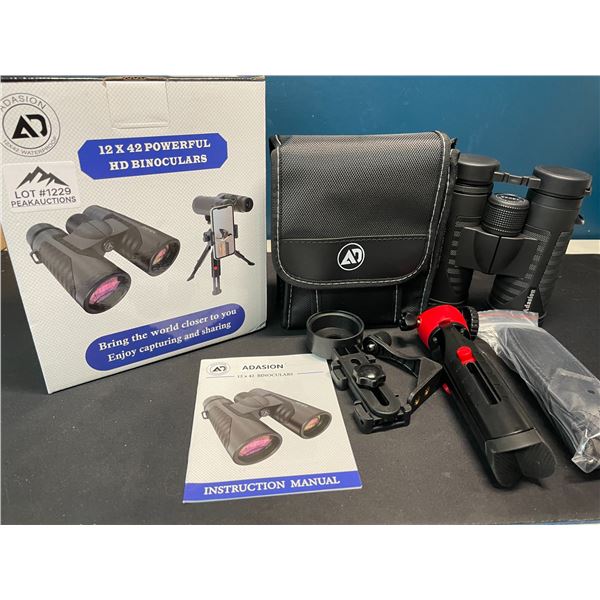Lot of 1 Pair of 12x42 Powerful HD Binoculars w/ Tripod Stand & Case