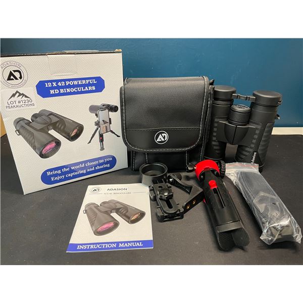 Lot of 1 Pair of 12x42 Powerful HD Binoculars w/ Tripod Stand & Case