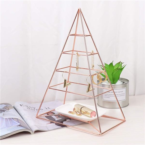 Lot of 1 Morigem Pyramid Jewelry Organizer w/ White Tray - Rose Gold