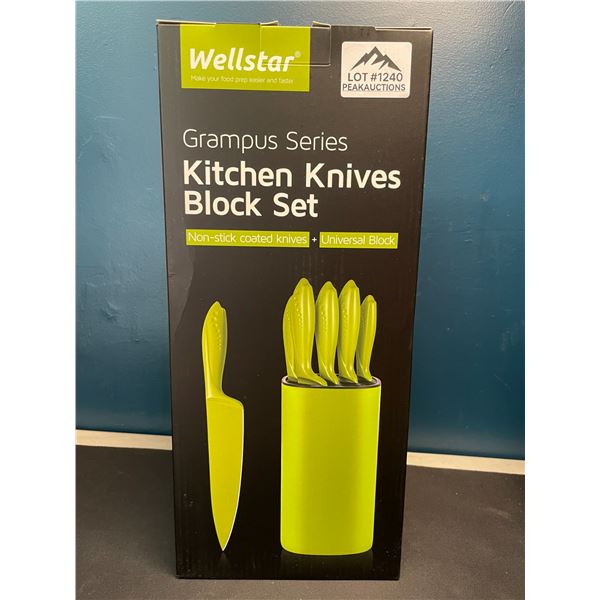 Lot of 1 Wellstar Grampus Series Kitchen Knives Block Set - Green - Non-Stick - BRAND NEW!!!