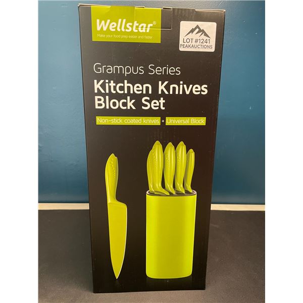 Lot of 1 Wellstar Grampus Series Kitchen Knives Block Set - Green - Non-Stick - BRAND NEW!!!
