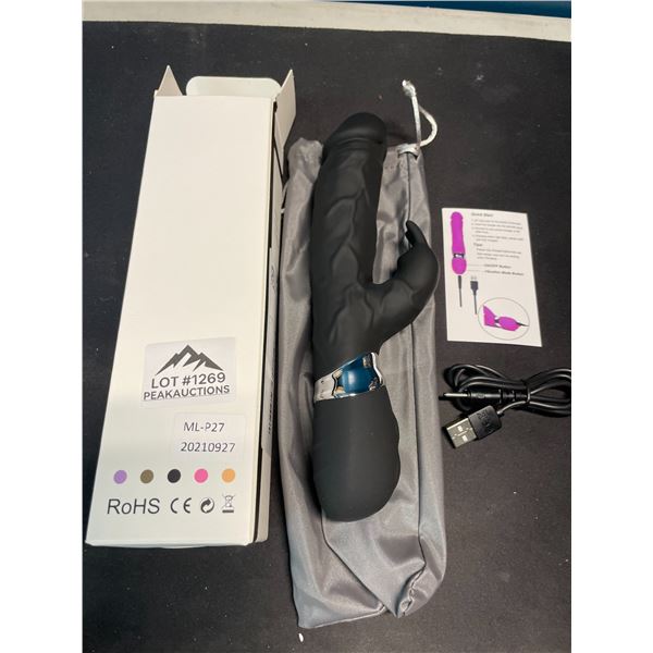 Lot of 1 Black "Realistic" Silicone Rabbit Style Vibrating Sex Toy - Rechargeable