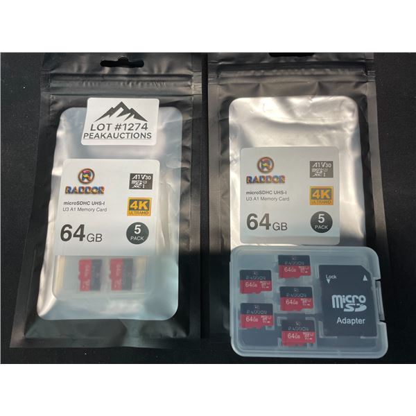 Lot of 2 Multi-Packs of Micro SD Cards - 64GB Each - 5 per pack!!