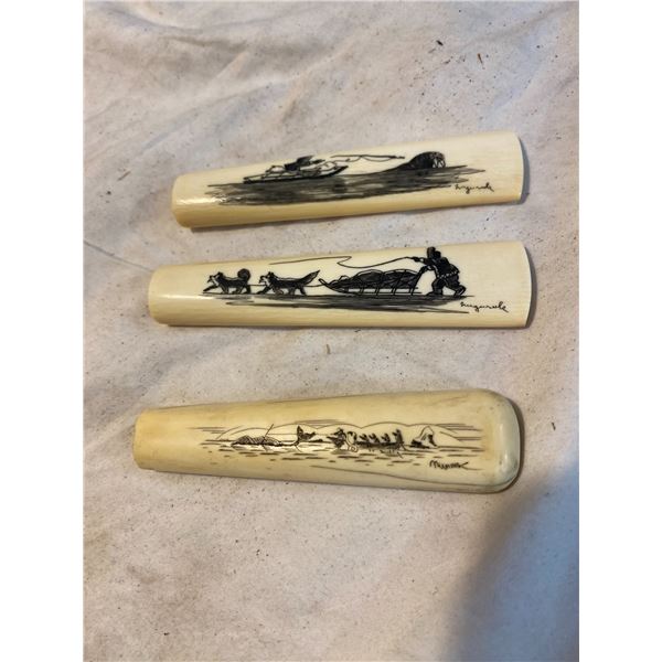 Antique Inuit Scrimshaw - Walrus Ivory. Handles