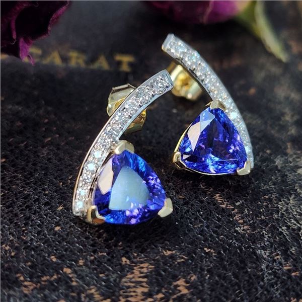 Tanzanite and Diamond Geometric Earrings