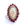 Image 1 : Vintage Navette Opal Ring with Ruby & Diamond Halo