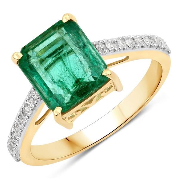 Zambian Emerald Ring with Diamond Shoulders