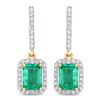 Image 1 : Emerald and Diamond Halo Dangling Earrings