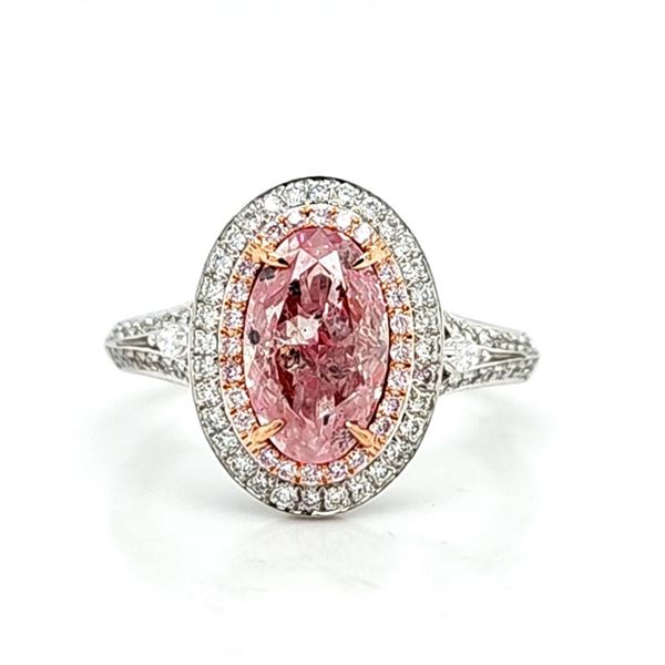 GIA 1.73 CT Pinkish-Brown Diamond Ring Double Halo