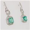 Image 2 : Emerald and Diamond Halo Dangling Earrings