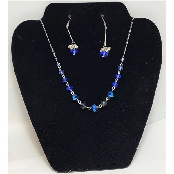 9)  SILVER TONE AND COBALT BLUE CRYSTAL 18" NECKL