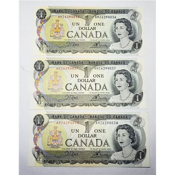 24)  LOT OF 3 CANADIAN $1.00 BILLS WITH SEQUENTIAL