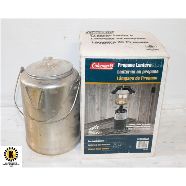 COLEMAN PROPANE LANTERN & COFFEE POT TOGETHER