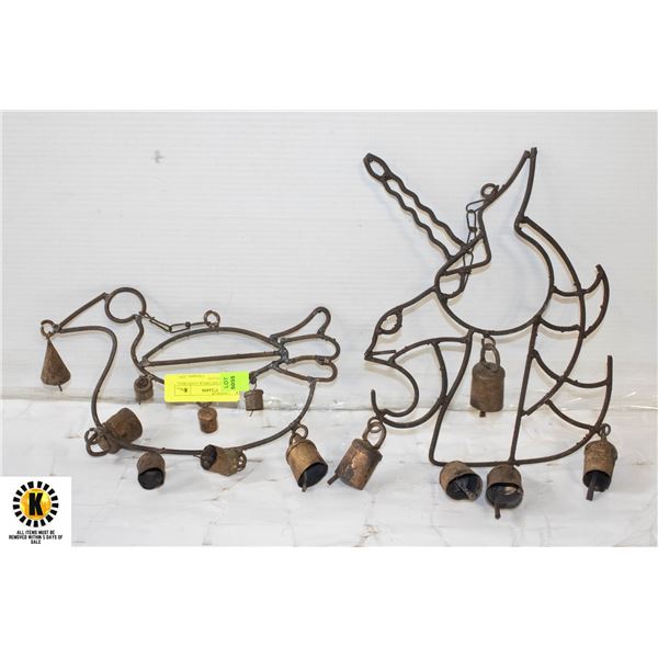 2 VINTAGE UNICORN & LOON BELL HANGERS-ESTATE