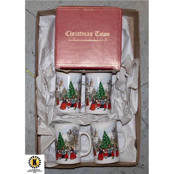 VINTAGE "CHRISTMAS TOWN" SET OF 4 COFFEE MUGS- N