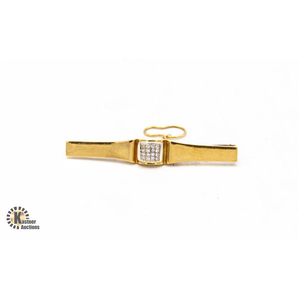 18K YELLOW & WHITE GOLD DIAMOND TIE CLIP APPRAISED