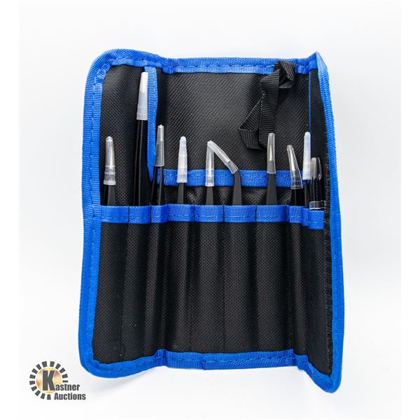 10 PIECE PRECISION TWEEZERS COMPLETE WITH FABRIC