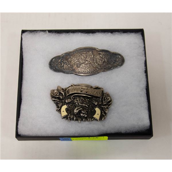 BOX WITH GUNS-N-ROSES BELT BUCKLE & SILVER