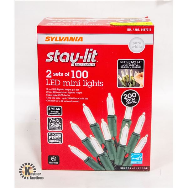 NEW SYLVANIA STAY-LIT 2 SETS OF 100 LED MINI LIGHT