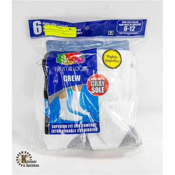 WHITE CREW SOCKS SIZE 6-12 6-PACK FRUIT OF THE