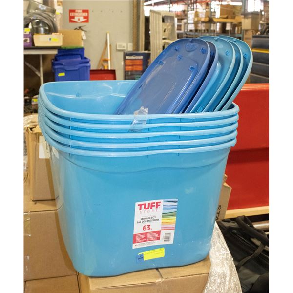 SET OF 5 BLUE TOTES WITH LIDS