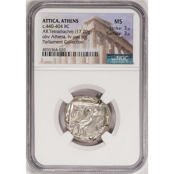 c.440-404 BC Attica Athens AR Tetradrachm Athena Owl Ancient Coin NGC MS