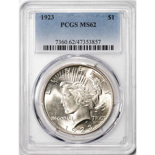 1923 $1 Peace Silver Dollar Coin PCGS MS62