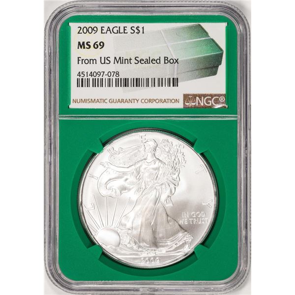 2009 $1 American Silver Eagle Coin NGC MS69 Green Core