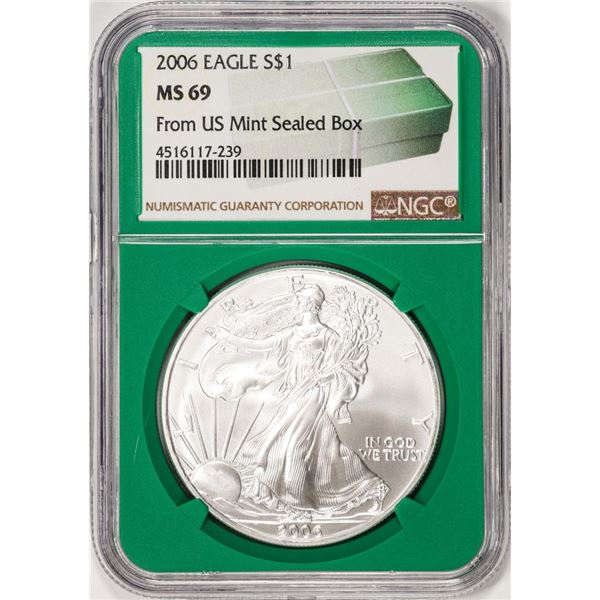 2006 $1 American Silver Eagle Coin NGC MS69 Green Core