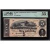 Image 1 : 1864 $5 Confederate States of America Note T-69 PMG About Uncirculated 55EPQ