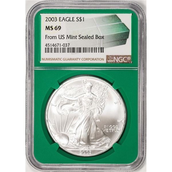 2003 $1 American Silver Eagle Coin NGC MS69 Green Core