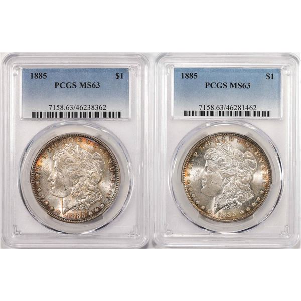 Lot of (2) 1885 $1 Morgan Silver Dollar Coins PCGS MS63 Nice Toning