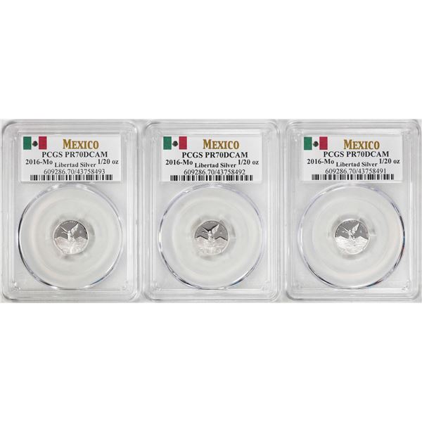 Lot of (3) 2016-Mo Mexico Proof 1/20 oz Silver Libertad Coins PCGS PR70DCAM