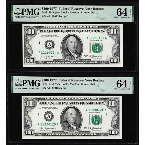 (2) Consecutive $100 Federal Reserve Notes Fr.2168-A PMG Choice Uncirculated 64EPQ