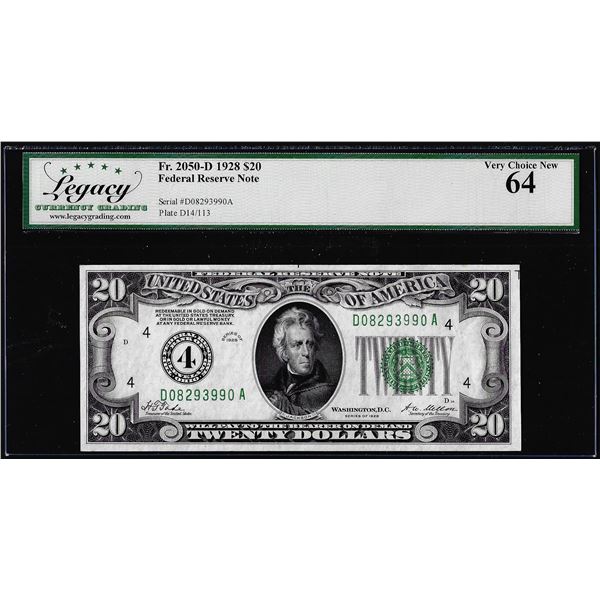 1928 $20 Federal Reserve Note Cleveland Fr.2050-D Legacy Very Choice New 64