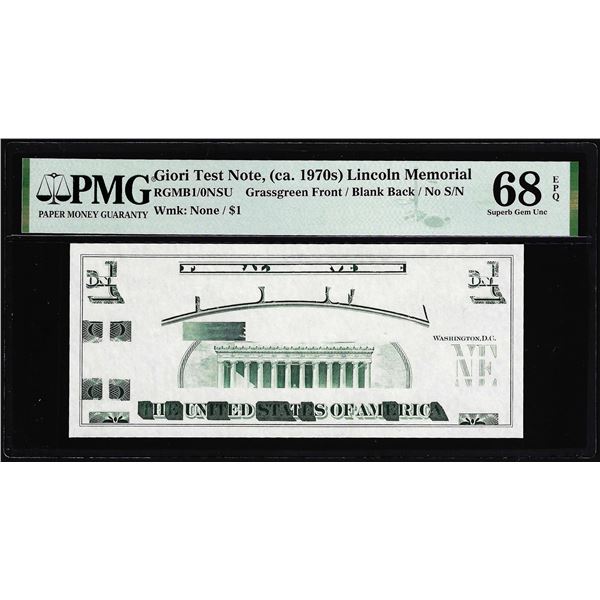 Circa 1970's Lincoln Memorial Giori Test Note PMG Superb Gem Uncirculated 68EPQ