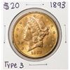Image 1 : 1893 Type 3 $20 Liberty Head Double Eagle Gold Coin