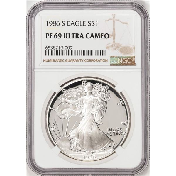 1986-S Proof $1 American Silver Eagle Coin NGC PF69 Ultra Cameo