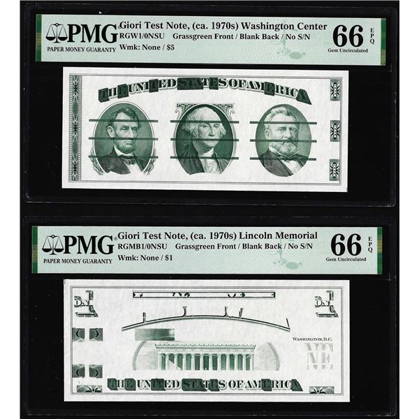 Set of Giori Test Note Washington & Lincoln Memorial PMG Gem Uncirculated 66EPQ