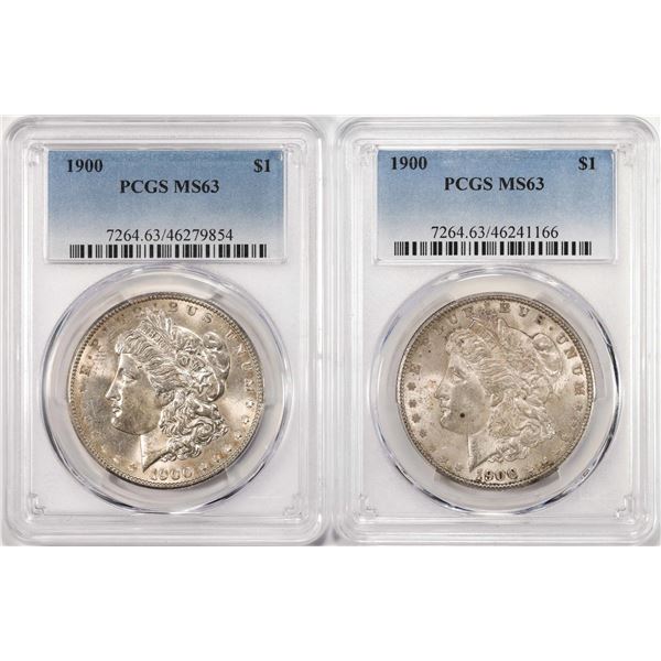 Lot of (2) 1900 $1 Morgan Silver Dollar Coins PCGS MS63