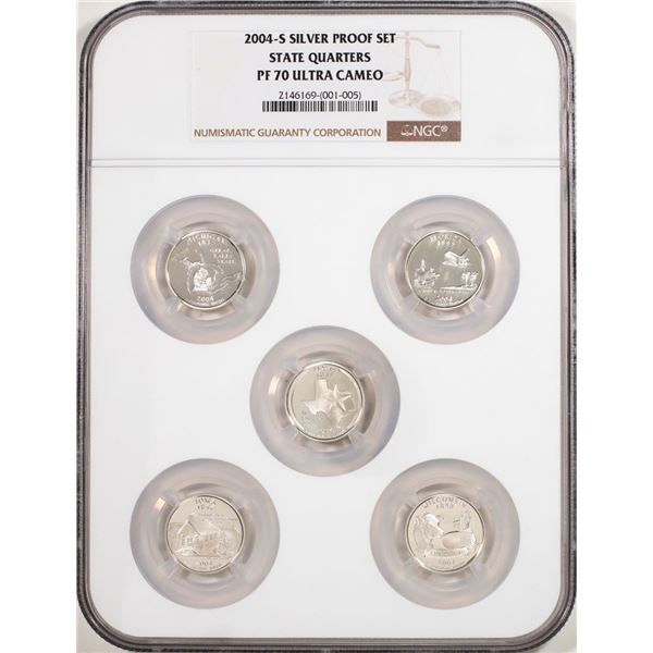 Silver Proof Set of (5) 2004-S State Quarter Coins NGC PF70 Ultra Cameo