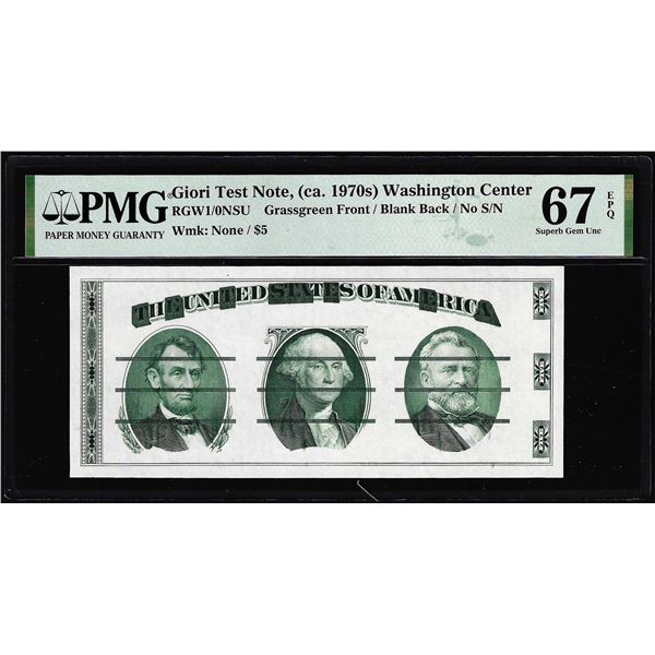 Circa 1970's Washington Center Giori Test Note PMG Superb Gem Uncirculated 67EPQ