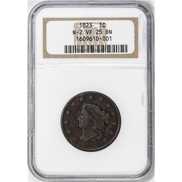 1823 N-2 Coronet Head Large Cent Coin NGC VF25 BN