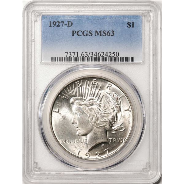 1927-D $1 Peace Silver Dollar Coin PCGS MS63