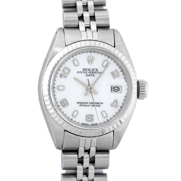 Rolex Ladies Stainless Steel White Dial Datejust Wristwatch