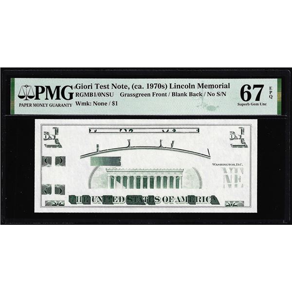 Circa 1970's Lincoln Memorial Giori Test Note PMG Superb Gem Uncirculated 67EPQ