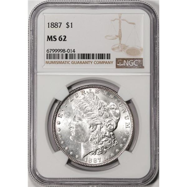 1887 $1 Morgan Silver Dollar Coin NGC MS62