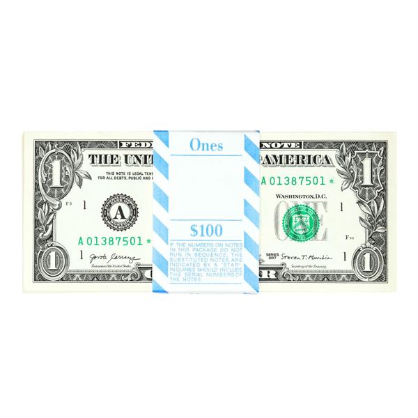 Pack of (100) Consecutive 2017 $1 Federal Reserve STAR Notes Boston